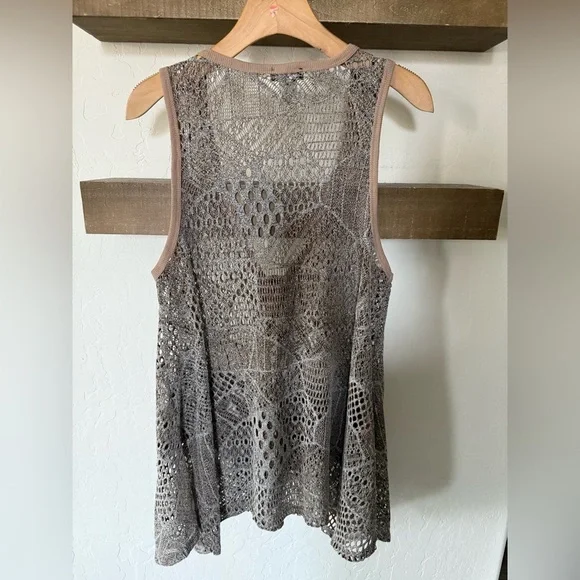 Lily|Tan neutral knit cardigan vest,boho lagenlook style•••asymmetrical artsy - Picture 4 of 8